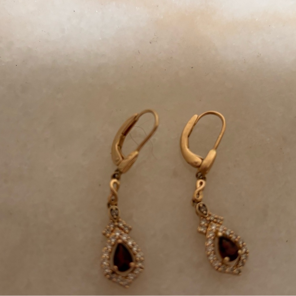 Elegant Rose Gold and Garnet  Drop diamond Earrings